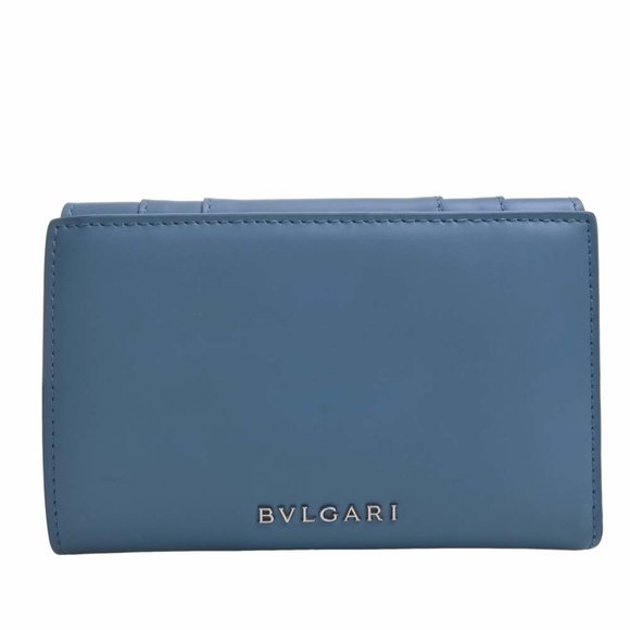 BVLGARI Serpenti Forever Leather Bifold Wallet Blue Ladies - Picture 2 of 10
